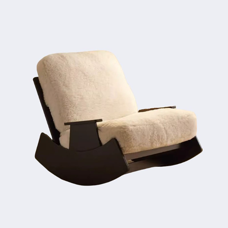 Chaise berçante européenne en bois massif, Blanc cassé