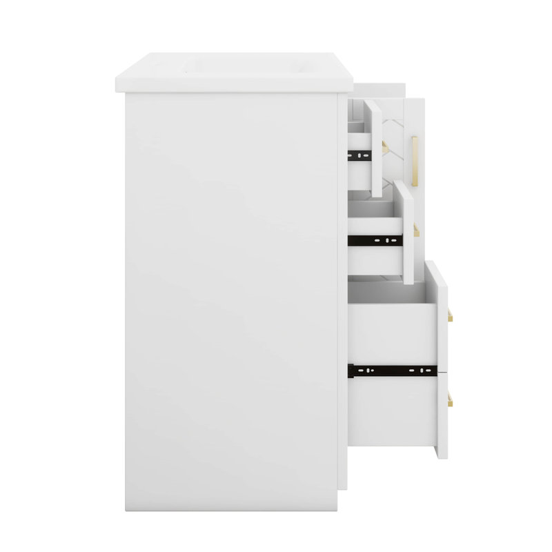 Meuble-lavabo 36 po avec lavabo en céramique, armoire de rangement moderne en bois massif avec 3 tiroirs et portes à fermeture douce