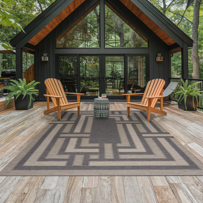 Amanda Geometric Black & Beige Indoor / Outdoor Area Rug