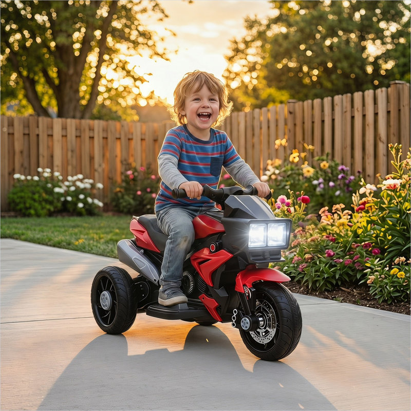 Moto pour tout-petits à finition rouge avec roues à traction élevée, musique, klaxon et phares, L 33,75 x l 16,5 x H 20,5