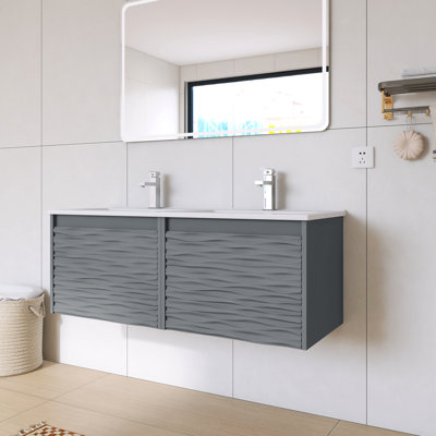 Brynwick 48" Wall-Mounted Double Vanity with Ceramic Sinks | Floating Cabinet, Soft-Close Drawers & 5-Layer Waterproof Finish