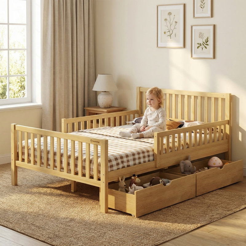 Lit plateforme simple en bois, Lit double