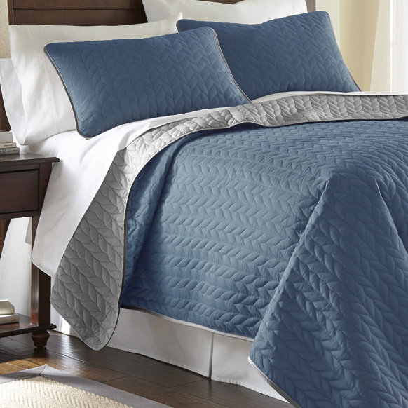 Ellen Reversible Coverlet in Denim & Silver, King