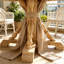 Table de salle à manger et de cuisine rustique ronde, 42 x 32 po, en bois naturel avec base balustre sculptée, style maison de campagne