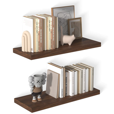  Large Floating Shelves for Wall Set of 2 Wooden Wall Shelves 30 in x 12.75 in x 2 in Room Decor Long Shelf with Invisible Wall Mount Bracket for Bedroom, Kitchen, Living Room, Walnut