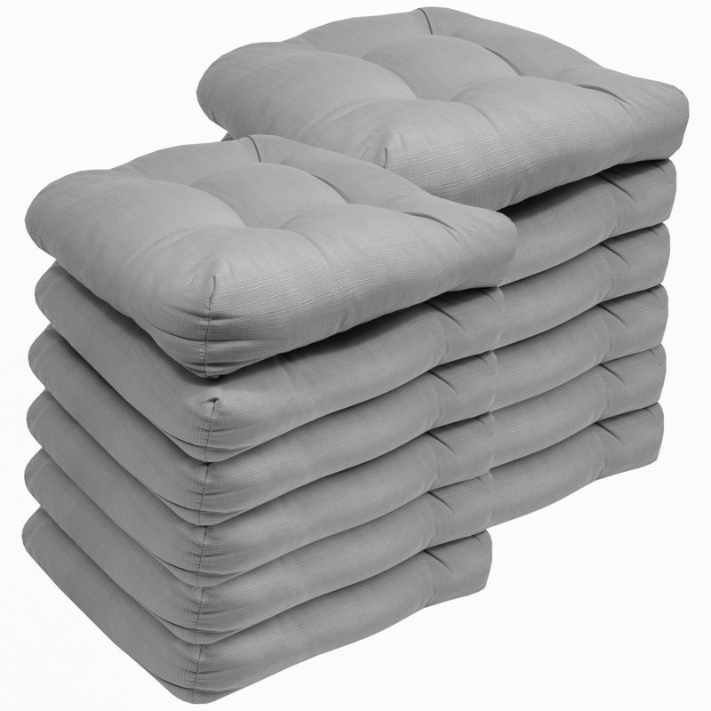 Marina Decoration Premium Thick Comfy Patio Seat Pads Fiber Fill Tufted Tie-Less Pillows 19 x 19 x 5 Inch Textured Solid Cover Indoor Outdoor Chair Cushions, 12 Count Pack Silver Color