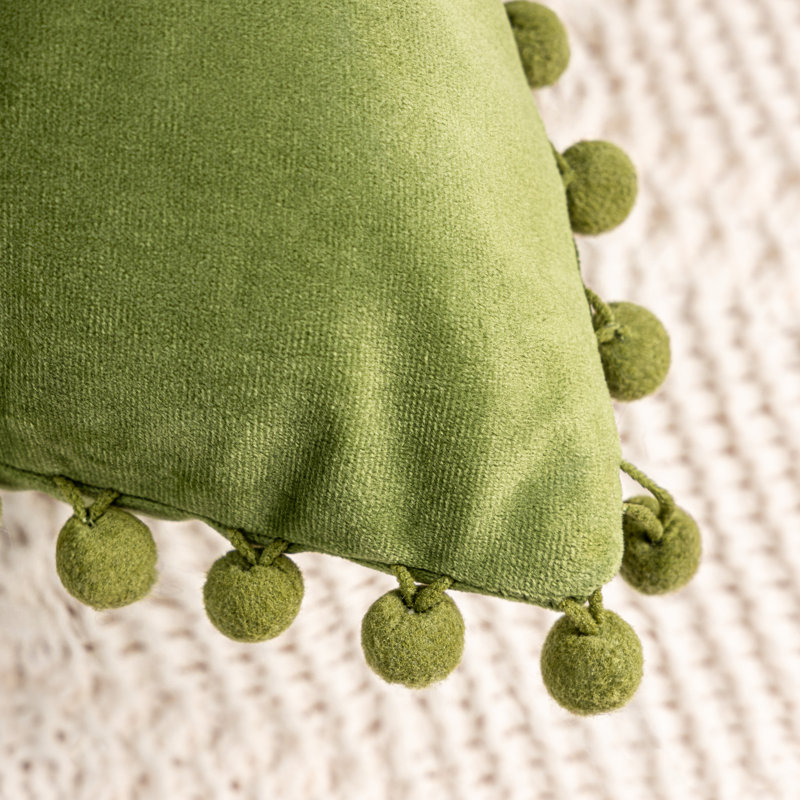 Coussin Silky Velvet Series Pom-poms, Carré 22 po, Vert, Housse de coussin