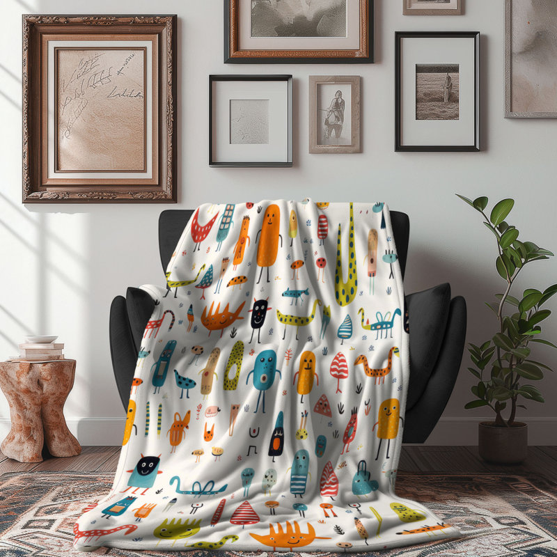 Cheerful Figures - 1 Piece Premium Blanket, Twin