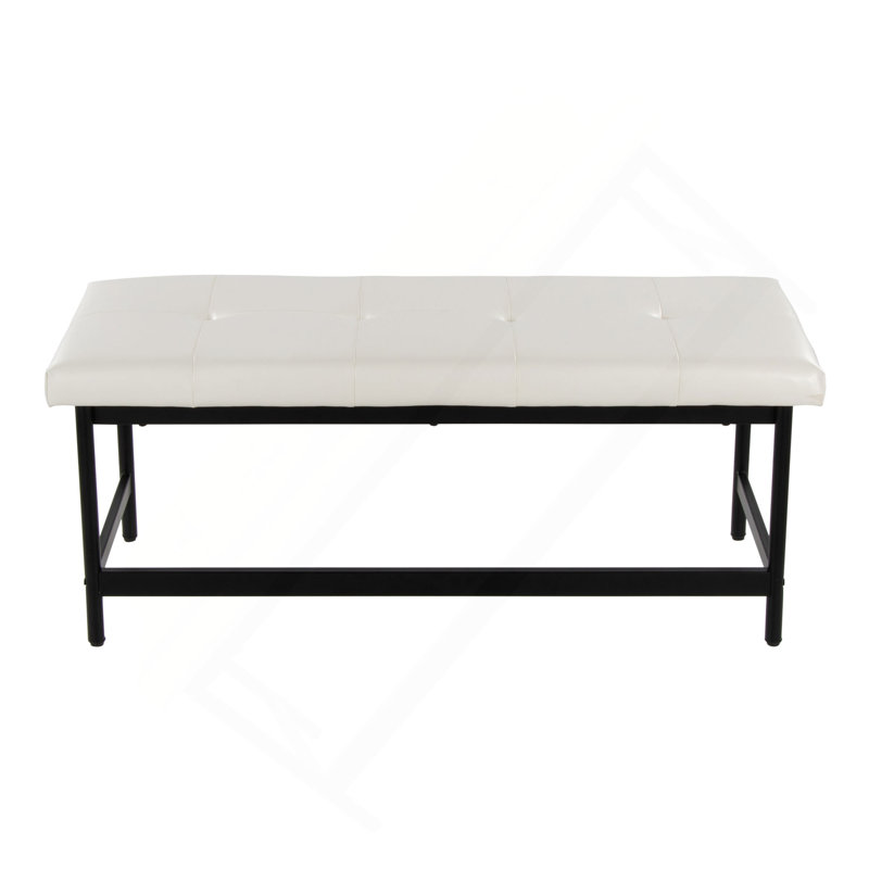 Banc en métal noir et similicuir, Blanc