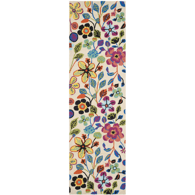 Doyle Hand-Hooked Beige/Blue/Pink Area Rug, Runner 2'3" x 8'