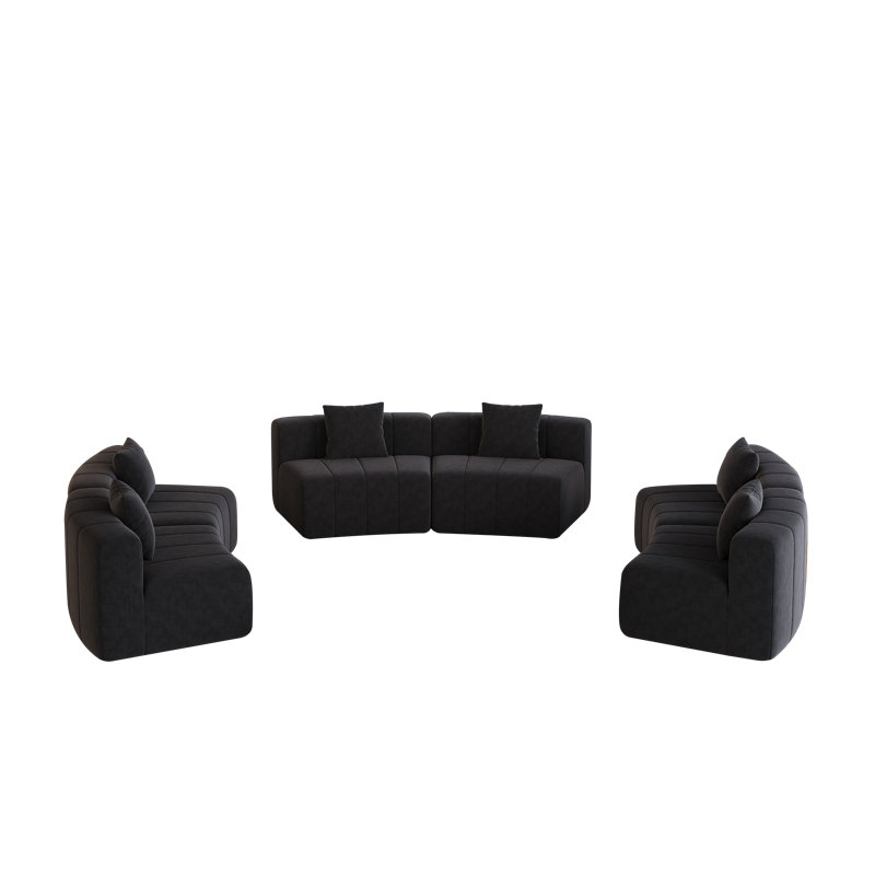 Daijha Modular Compression Sectional Sofa with Soft Upholstery, Black Chenille