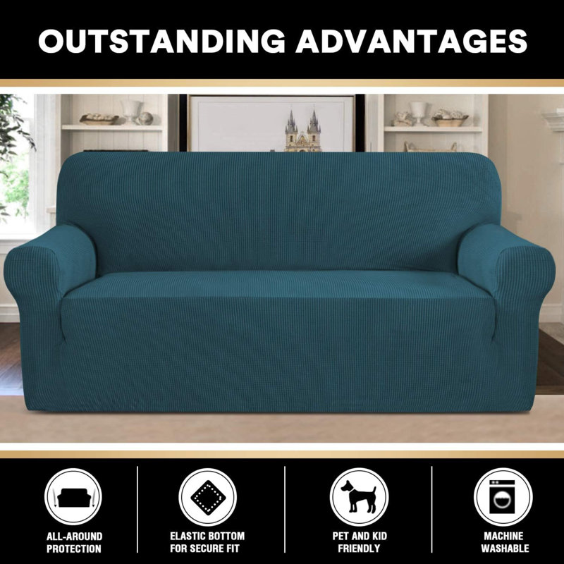 Sofa Slipcover, Teal Polyester/Polyester Blend, 2" H x 11" W x 14" D