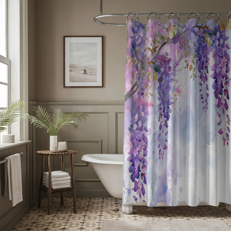 Rideau de douche 1 pièce Gentle Flower Watercolors, H 74 po x l 71 po