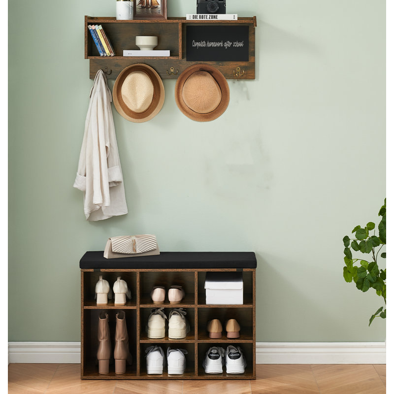 Hall Tree with Bench and Shoe Storage, Retro