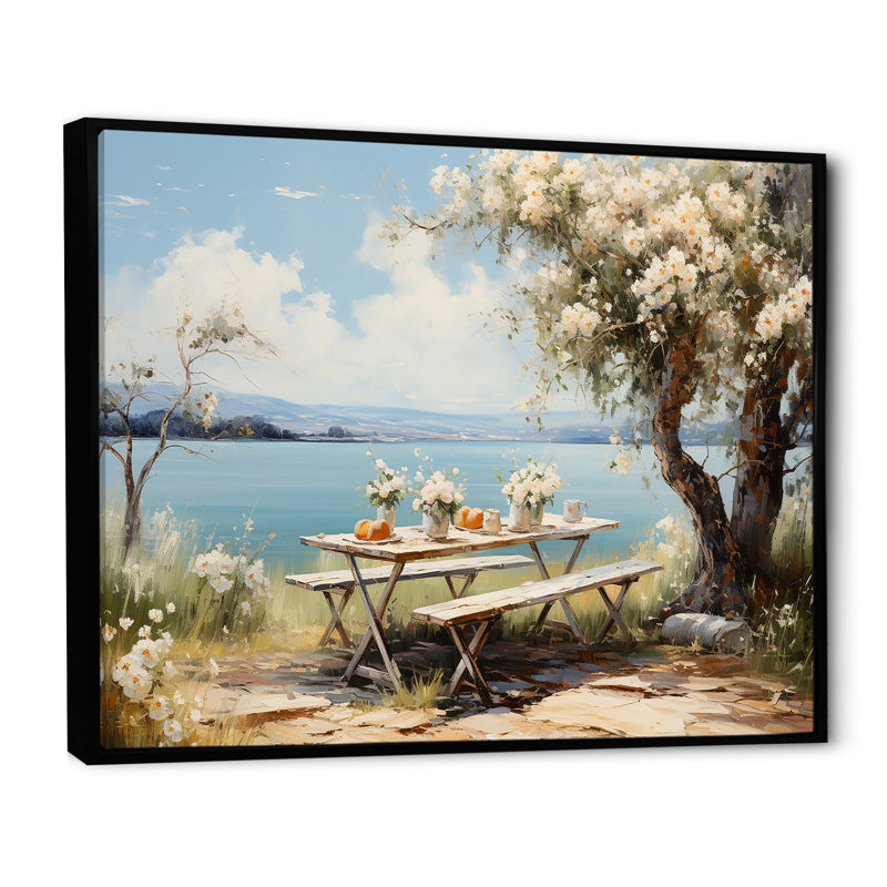 Pique-nique au lac II sur toile, Cadre flottant noir, H 16 po x l 32 po x P 1 po