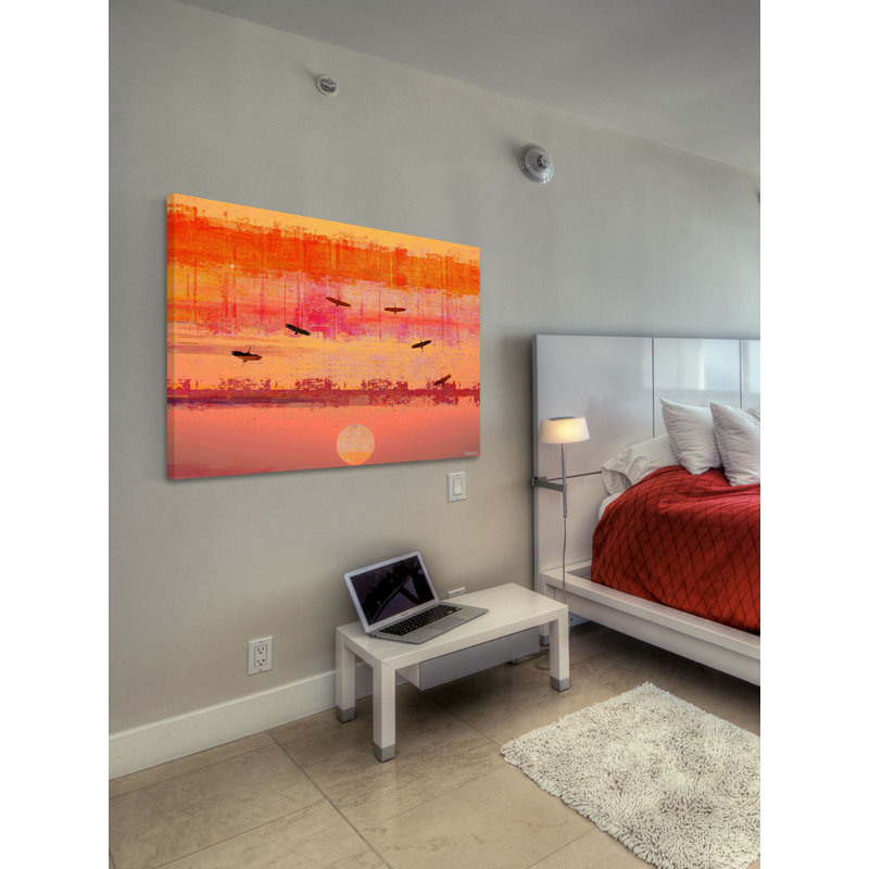 « ducks fly together », reproduction d’art sur toile tendue, H 40 po x l 60 po x P 1,5 po