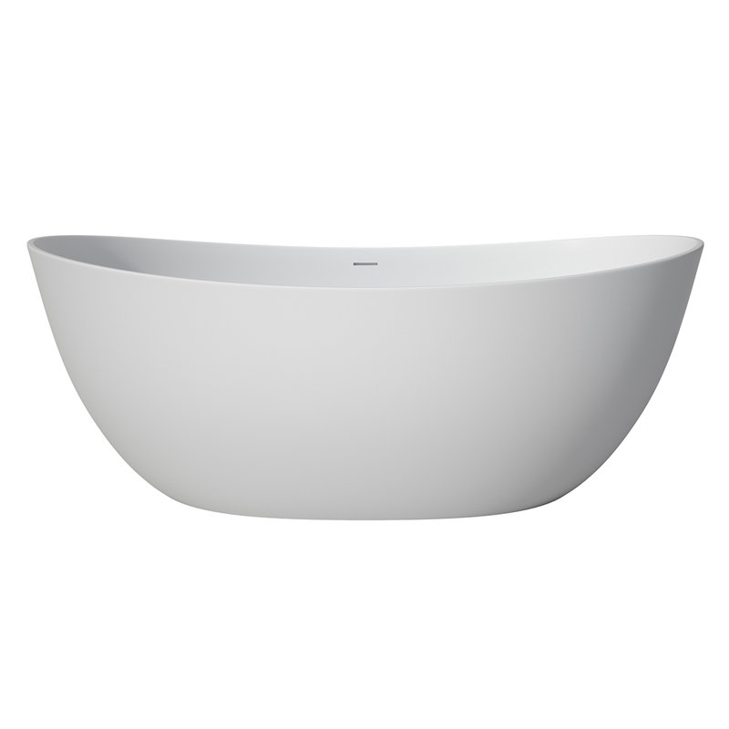 Weldon 65" White Matte Freestanding Solid Surface Bathtub – Oval Soaking Tub with Center Drain, Overflow & Seamless Modern Design