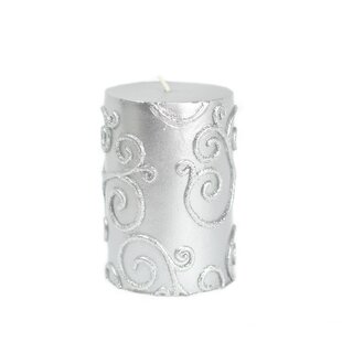 Zest Candle Pillar Candle, 3 by 6-Inch, Metallic White Glitter
