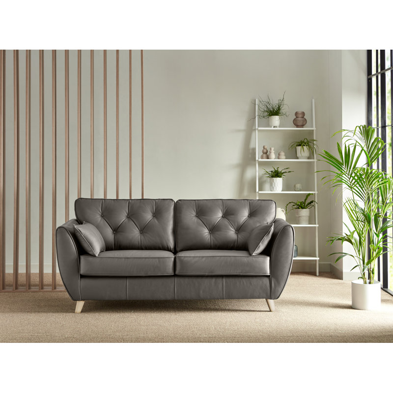 Marylin 3 Seater Leather Sofa, Hunter Green, Dark Wood