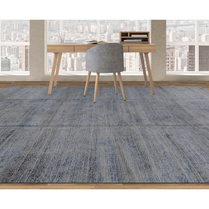 Tapis bleu foncé noué à la main de haute qualité, Rectangle 8 pi 7 po x 11 pi 9 po