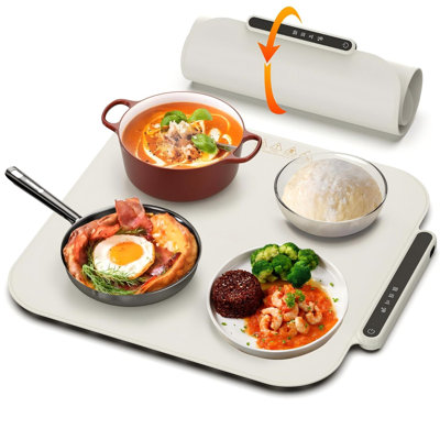 Plateau chauffant électrique - Chauffage intégral, enroulable et portable, en silicone nano de qualité supérieure, 3 réglages de température, arrêt automatique - Chauffe-plats polyvalent pour pizzas, repas et plus encore