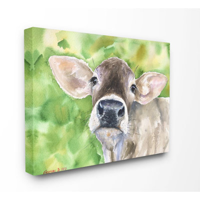 «Cute Baby Cow Animal Watercolor Paint», impression sur toile