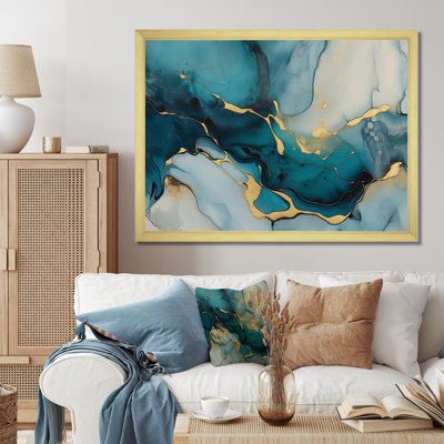 Impression sur toile encadrée turquoise or infusée IV - Fractales
