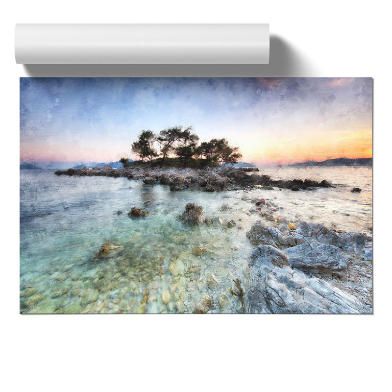 Rocky Island Painting - Frameless Print, 21cm H x 30cm W x 0.1cm D