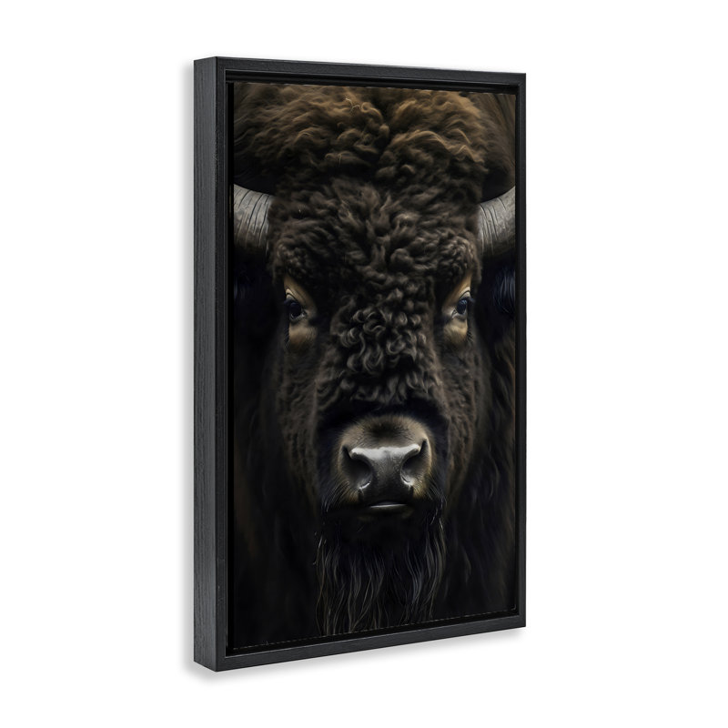 Cadre flottant rapproché Bison Portrait, design by Creative Studio, 31 x 21, Jet Black Floater Framed