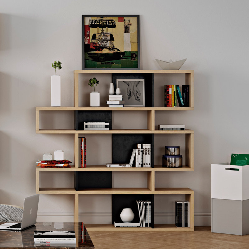 Geometric Bookcase, Oak / Matte Black