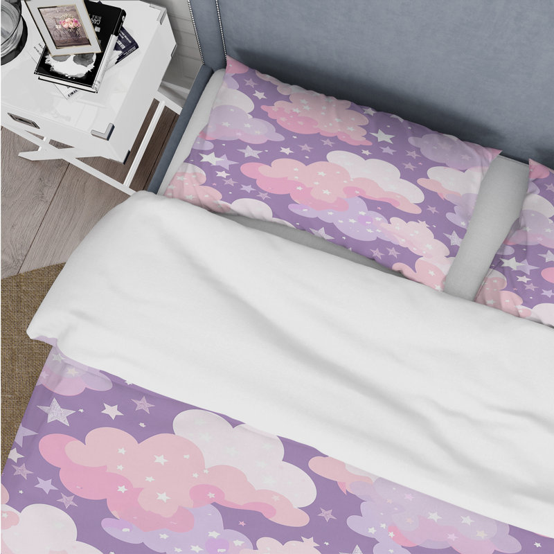 Ensemble de housse de couette rose et mauve en coton Candy Dreams I - Kids, Housse de couette simple et deux taies décorative