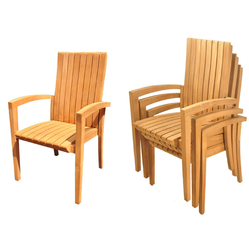 6 Seats 7 Pcs Grade-A Teak Wood Dining Set: 60" Rectangle Table And 6 Goa Stackng Arm Chairs #71Go0607, 8