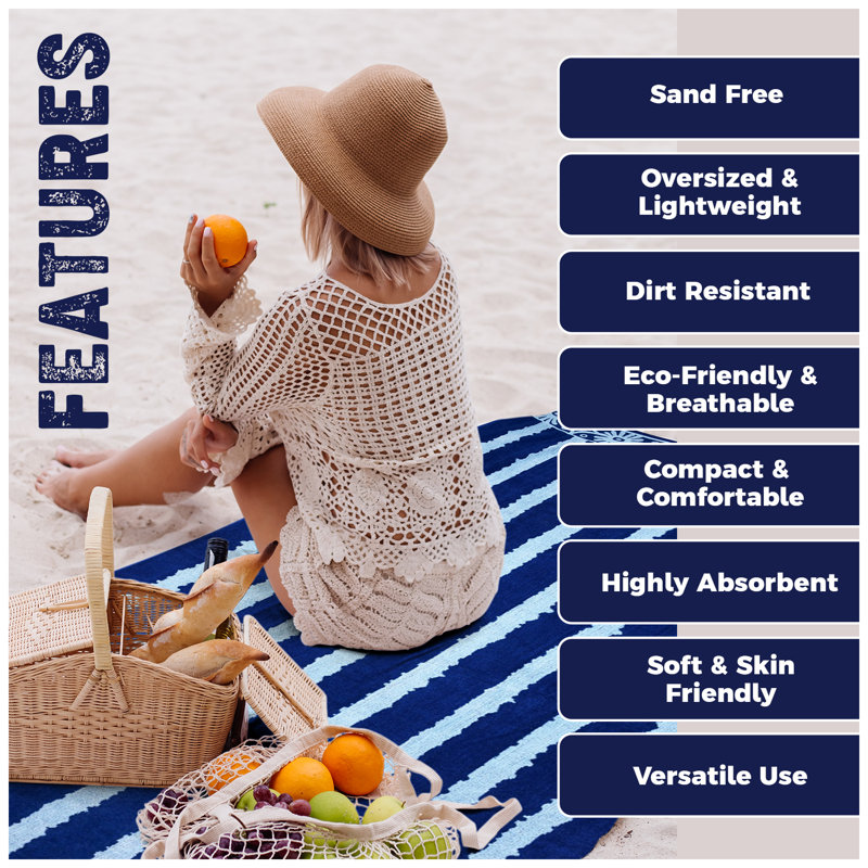  Cotton Blend Machine Woven Beach Towel, Reed Stripe