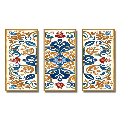 «Méditerranée Tiles in Retro Blue VII», reproduction sur toile 3 pièces