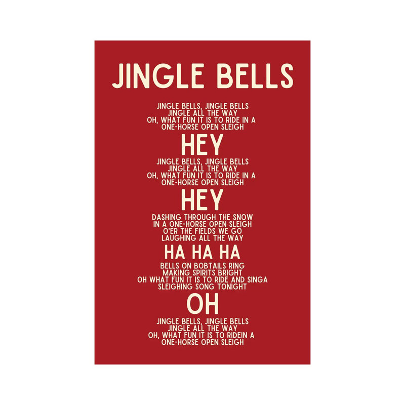 «Jingle Bells Christmas» en rouge - reproduction d'art textuel sur toile tendue, H 60 po x l 40po x P 1,5 po