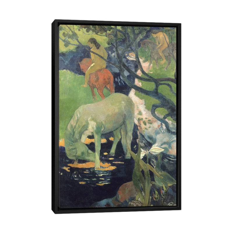 " The White Horse " by Paul Gauguin, Black Framed Canvas, 8" H x 26" W x 18" D, No Matte