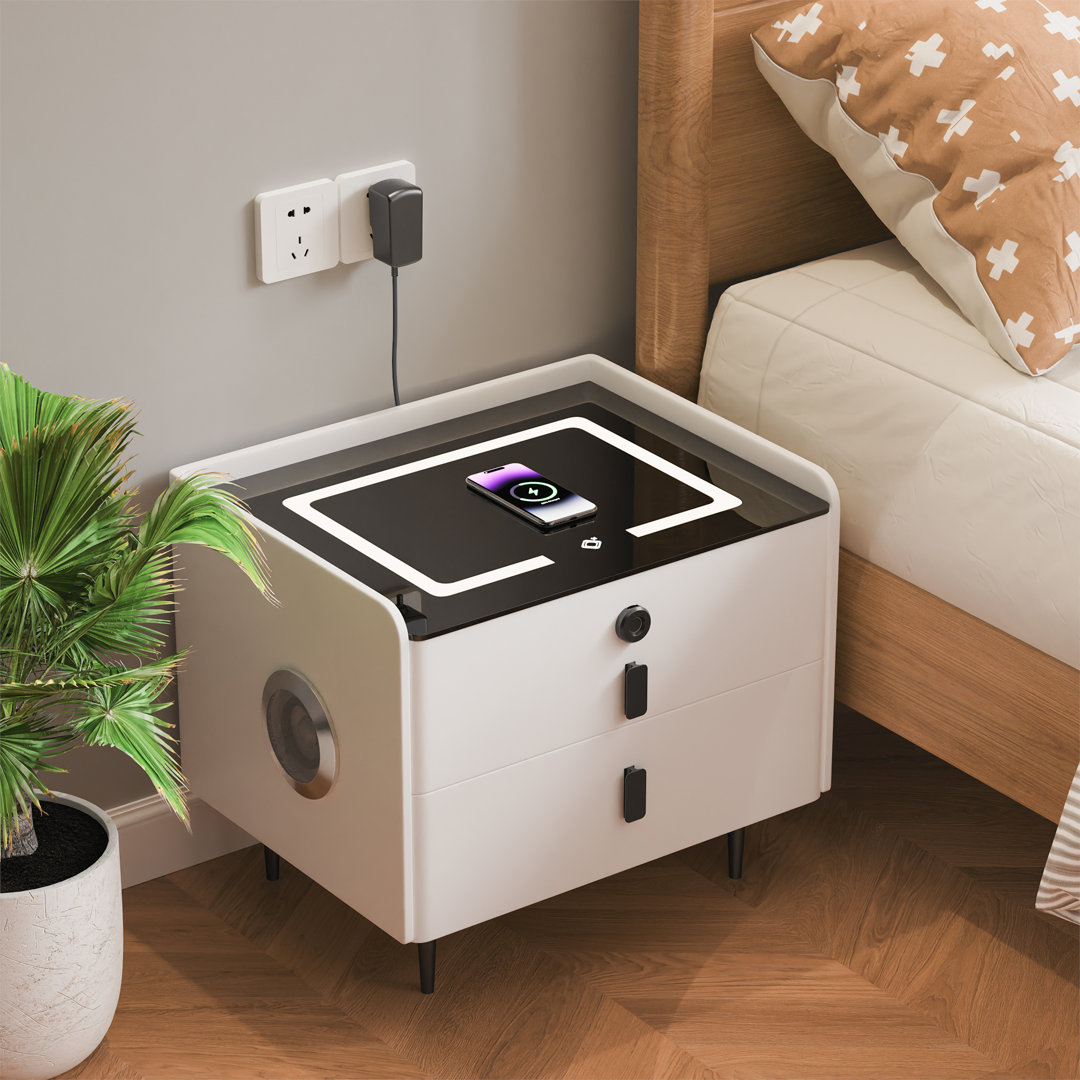 Cathriona 2 - Drawer Nightstand With Fingerprint Lock And Led Lights And Music Player Ivy Bronx 