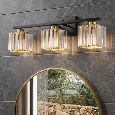 24'' 3 Light Black/Gold Dimmable Vanity Light With Crystal Glass Shade
