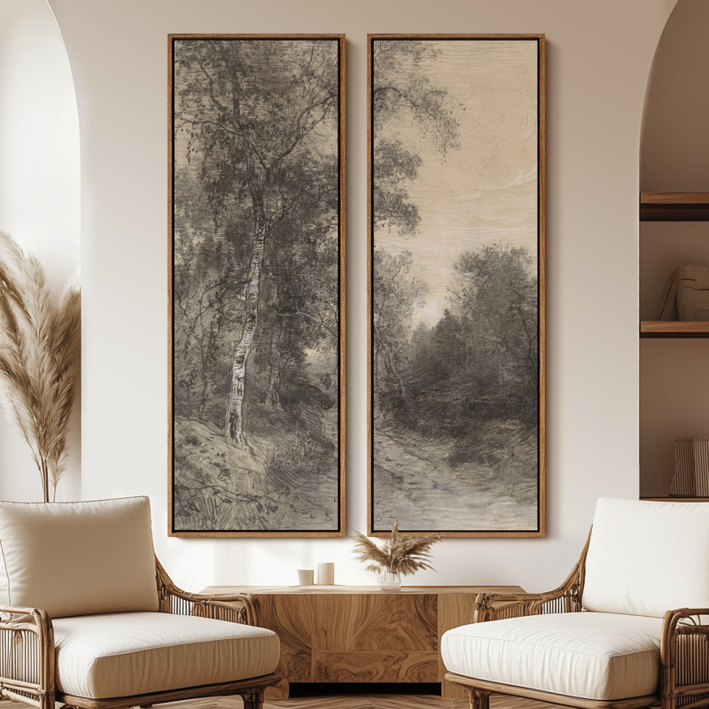 «Vintage Landscape Wall Art», ensemble de 2 toiles encadrées 20 x 60 pouces, Naturel