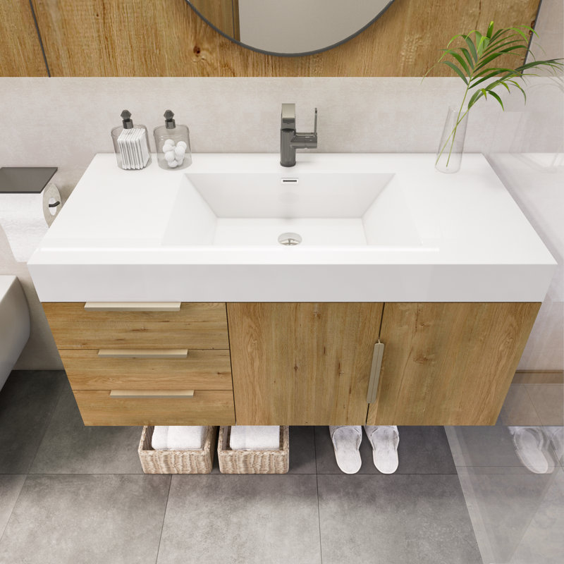 Meuble-lavabo simple mural 42 po Funston, Chêne