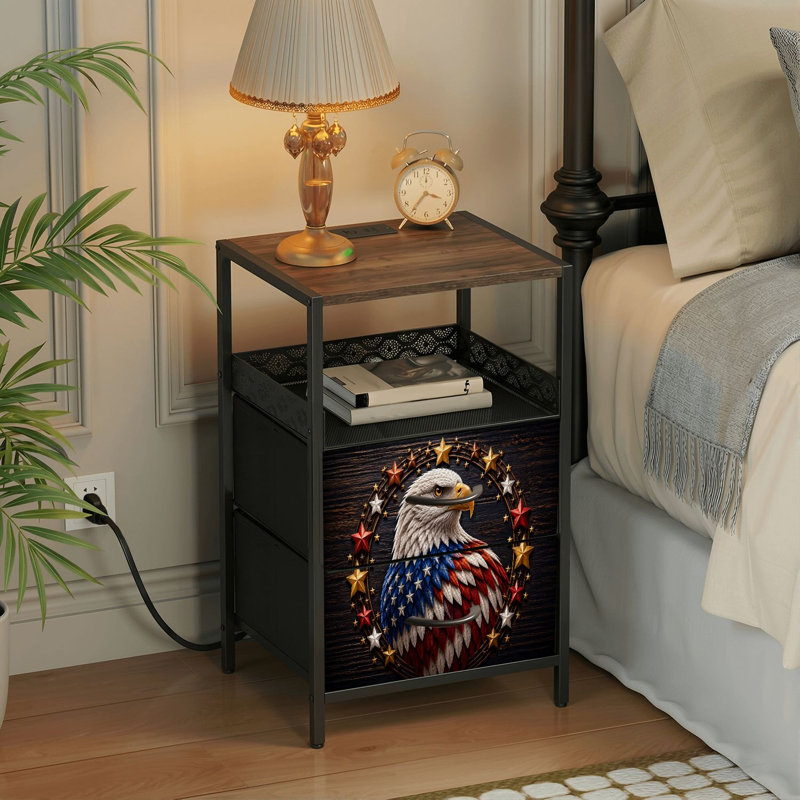 Table de chevet 2 tiroirs avec station de charge, table de chevet pour chambre avec ports USB et amp; Table de chevet noire Outlet