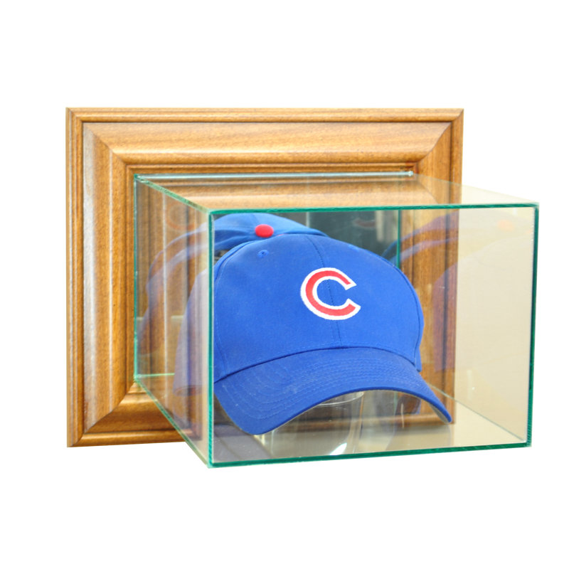 Perfect Cases And Frames 12'' W 10'' D Baseball Glass Hat / Helmet Case, Walnut