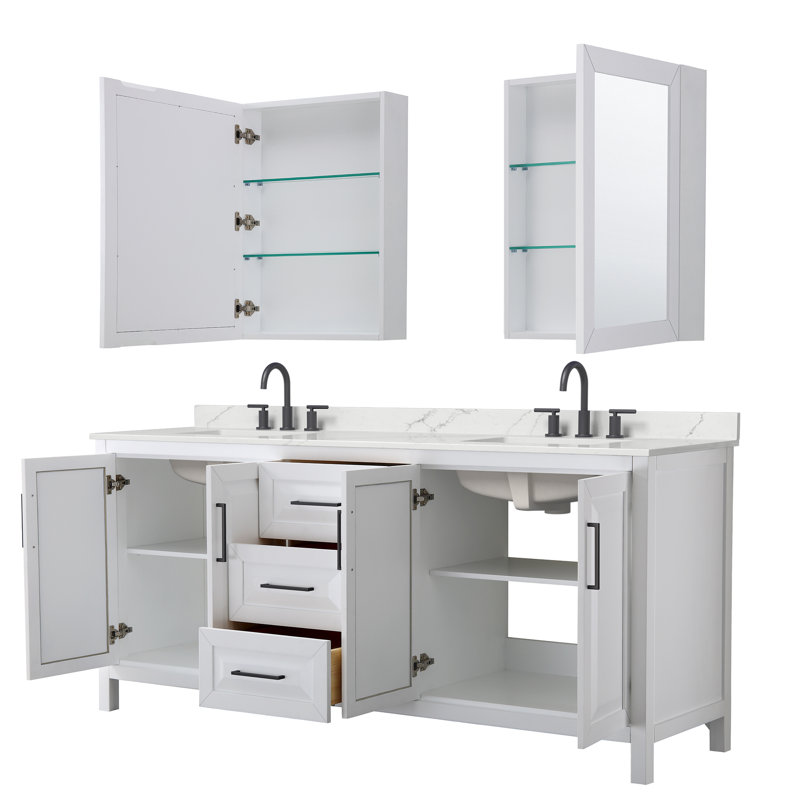 Daria 80 in. with Mirror Vanity, Giotto Quartz, White, Matte Black