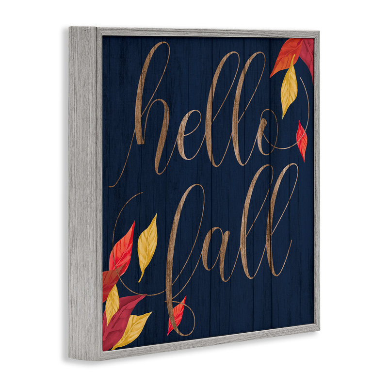 «Hello Fall Script Autumn Foliage Border» par Daphne Polselli, reproduction d'art textuel, 17" H x 17" W
