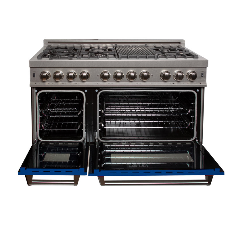 ZLINE 48" Legacy Dual Fuel Range, Blue Matte Satin Stainless Steel