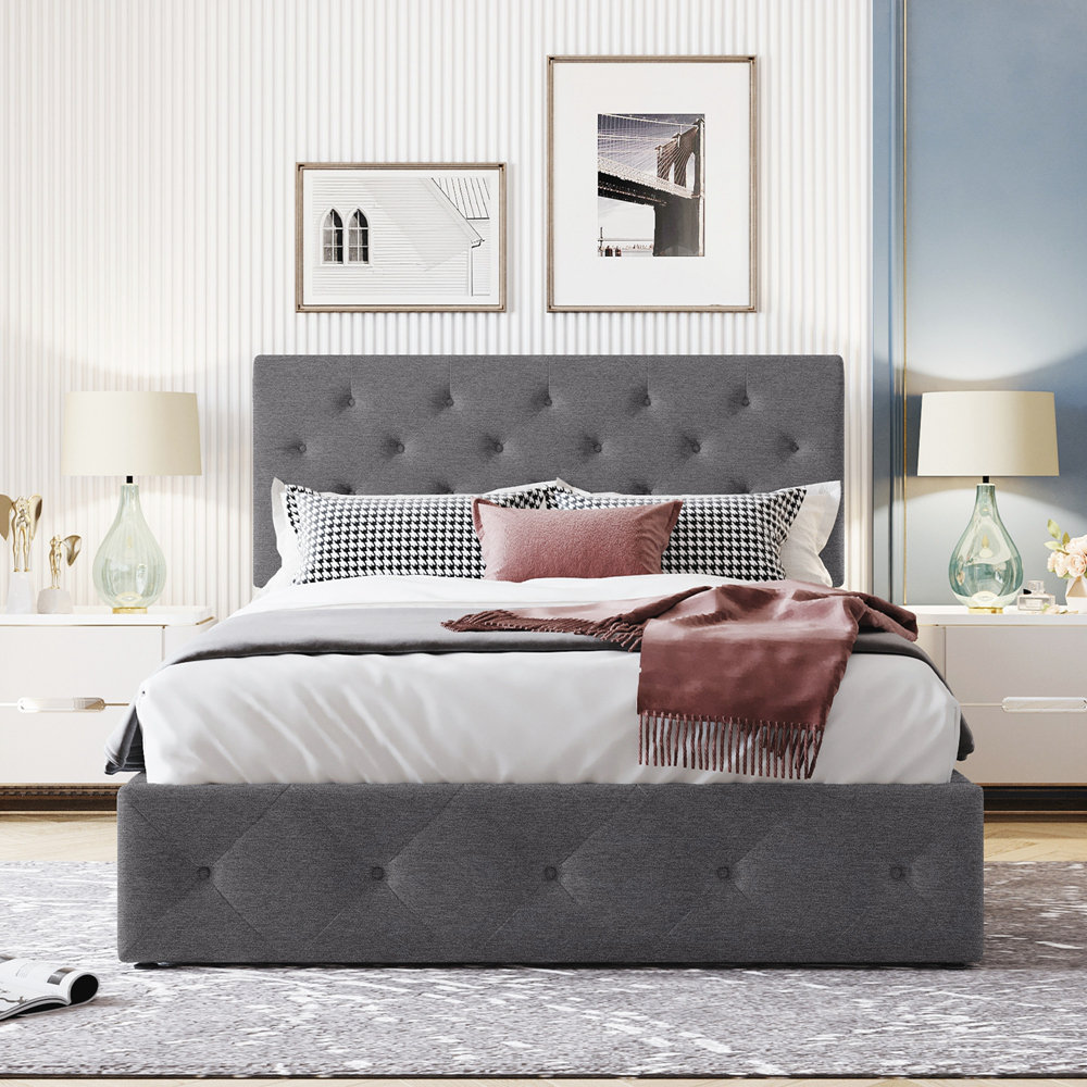 Brij Upholstered Low Profile Storage Platform Bed Red Barrel Studio Color: Light Gray, Mattress Size: Queen