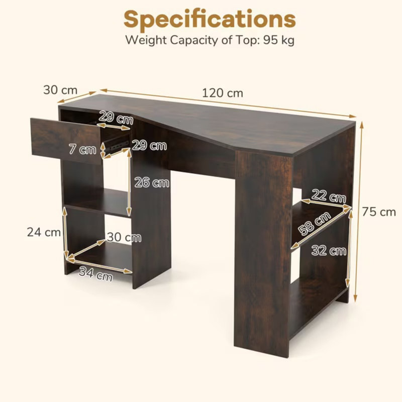 L-Shaped Computer Desk, Dark Walnut