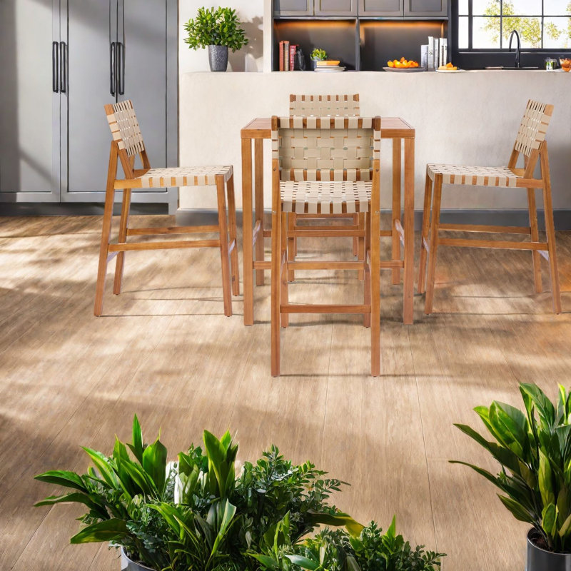 Morceaux de patio, corde en bois d'acacia, salle à manger d'extérieur compacte moderne