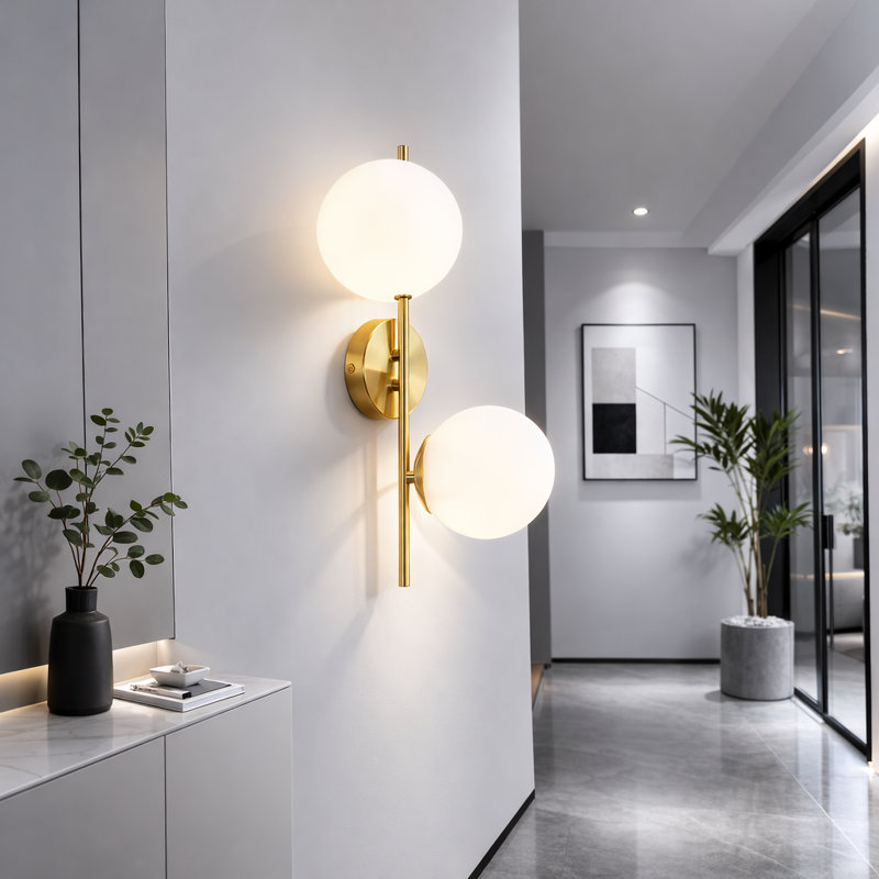 Glass Armed Sconce 2 -light E27 gold wall Sconces hallway lamp Ahlivia