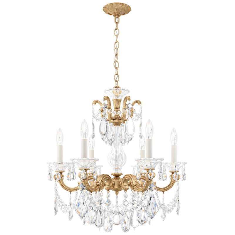La Scala 6 Light 23in x 25in Chandelier in Parchment Gold with Clear Radiance Crystals, Czech, French Gold